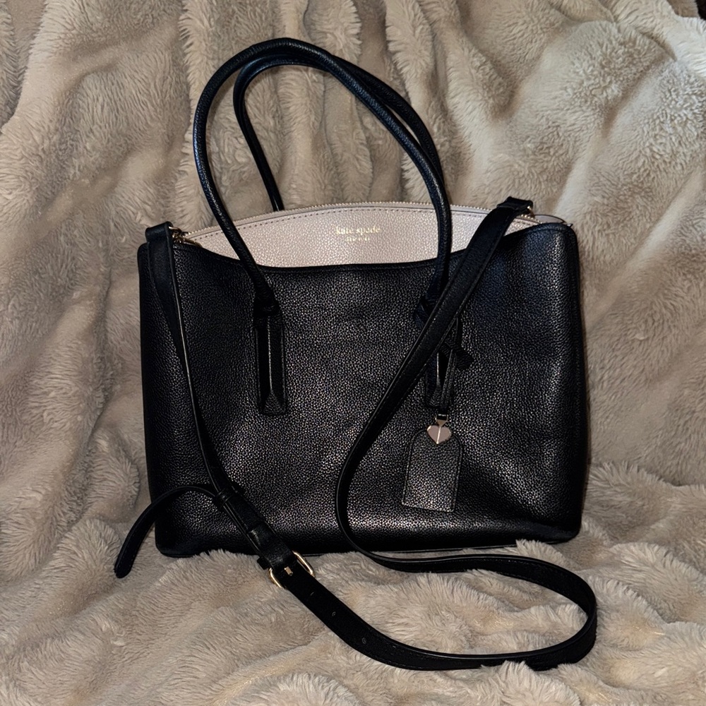 Kate Spade Black and Taupe Satchel with cross body strap